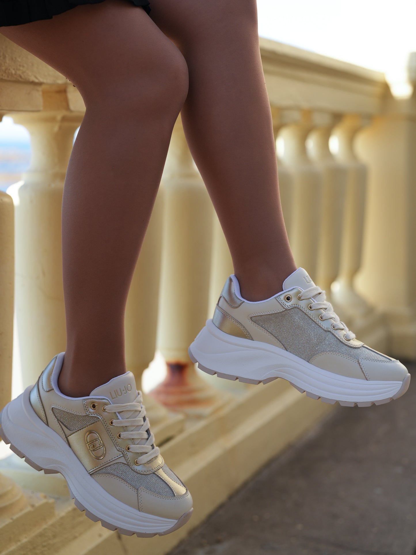 Leather and lurex sneakers