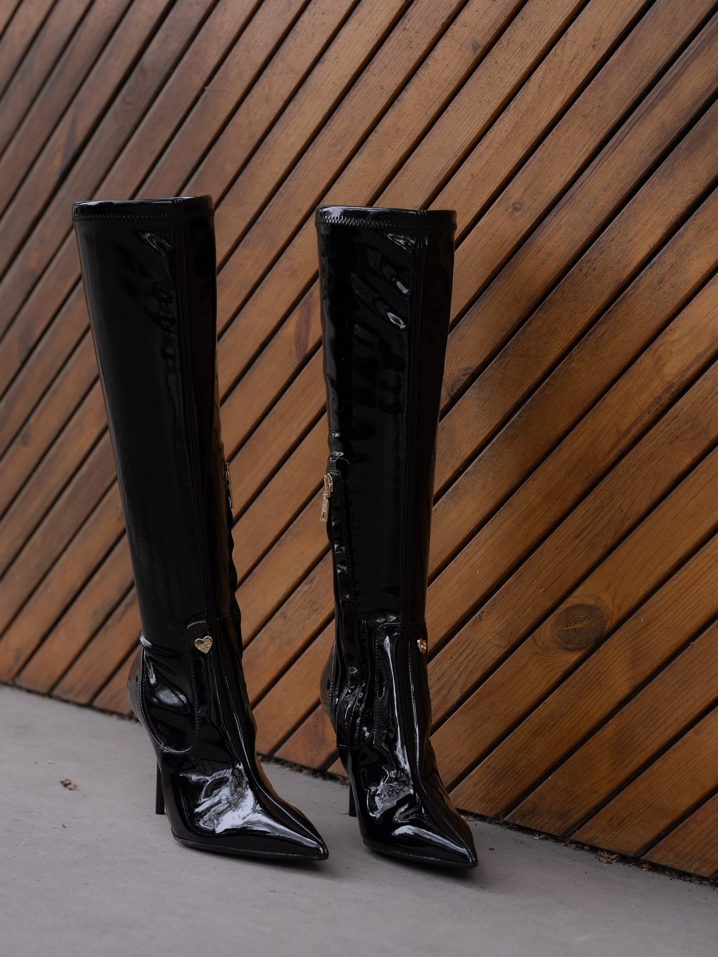 Black latex black boot