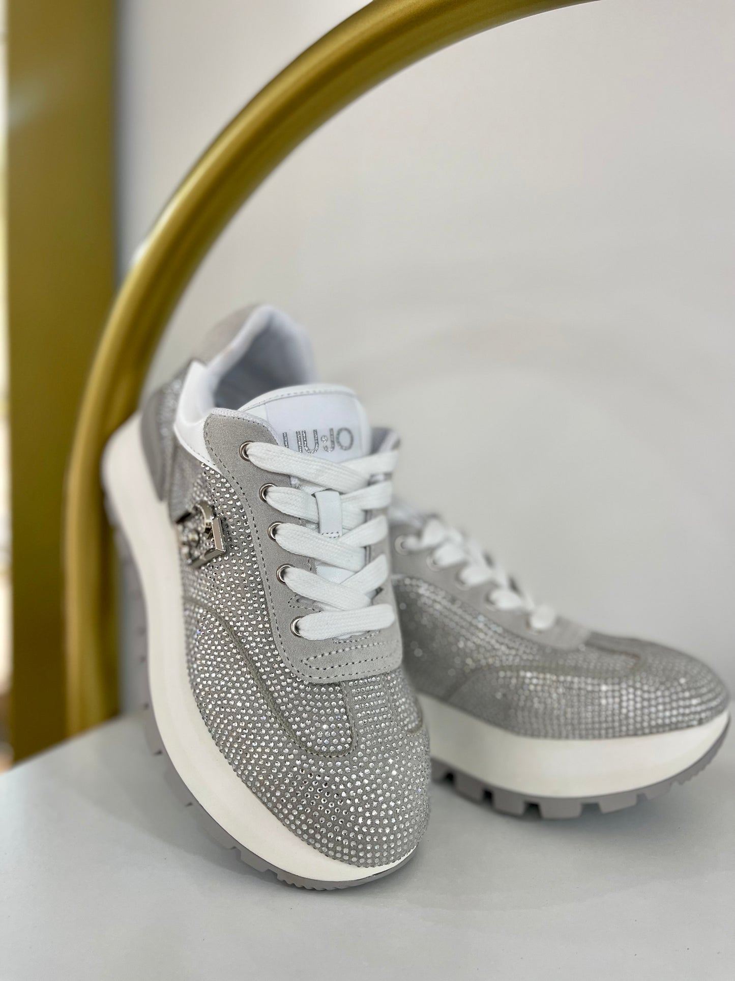 Grey  sneakers with all-over rhinestones