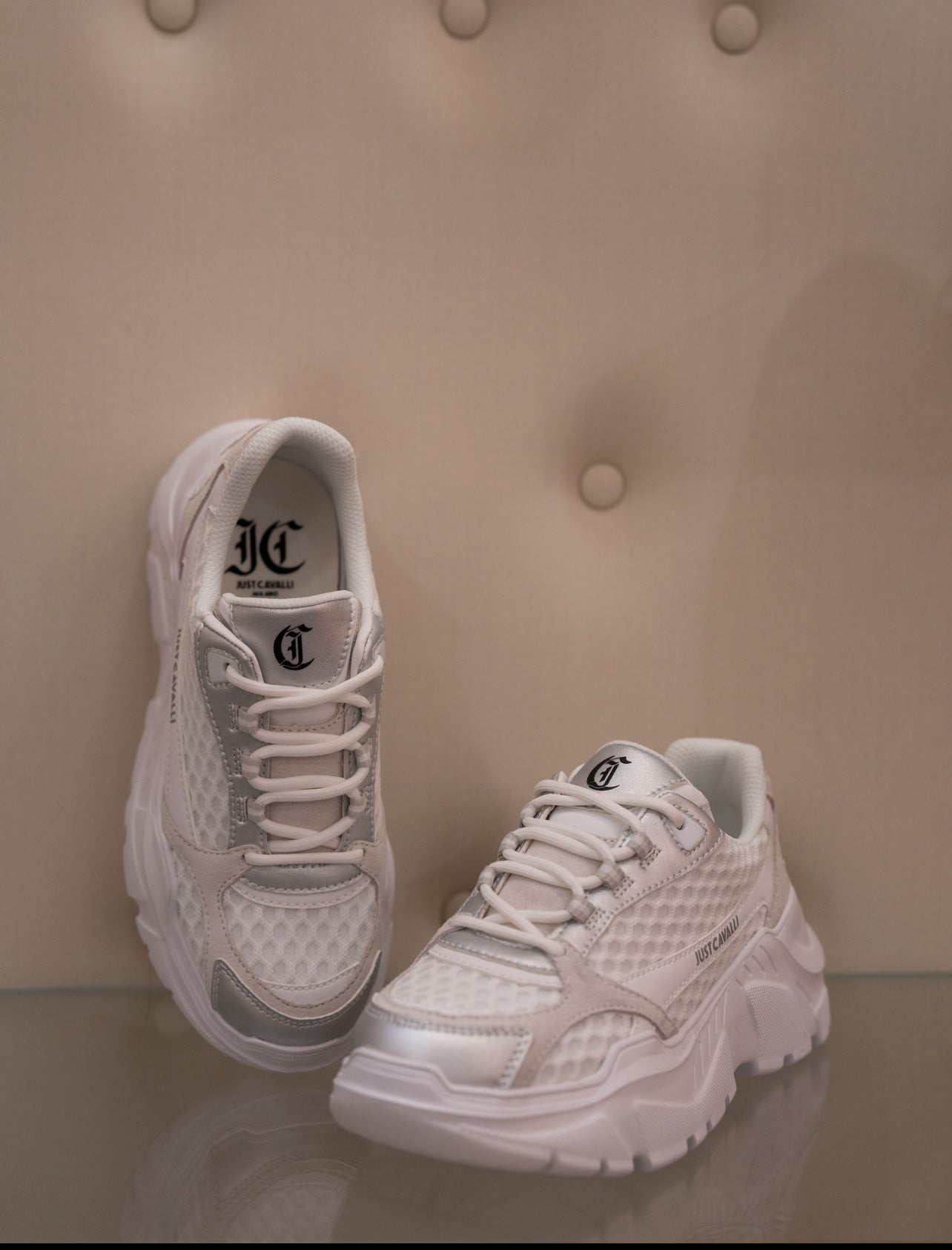 White and silver sneaker