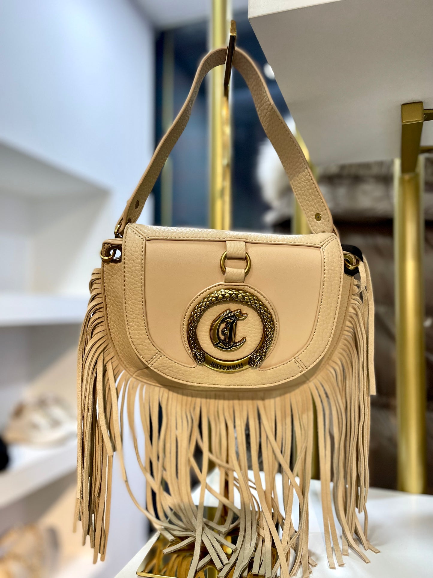 Nude fringes purse