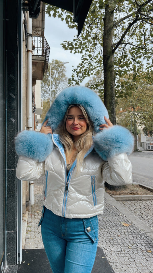 White and blue padded jacket