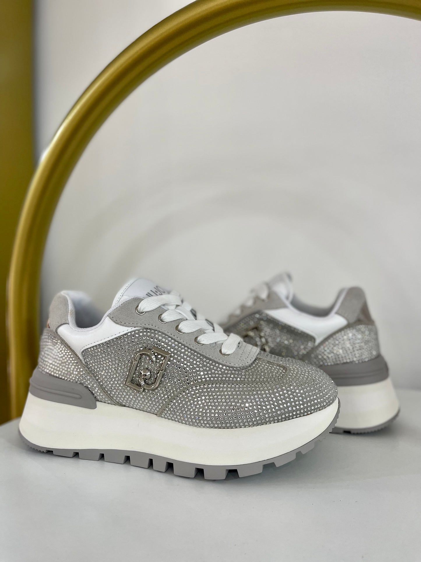 Grey  sneakers with all-over rhinestones