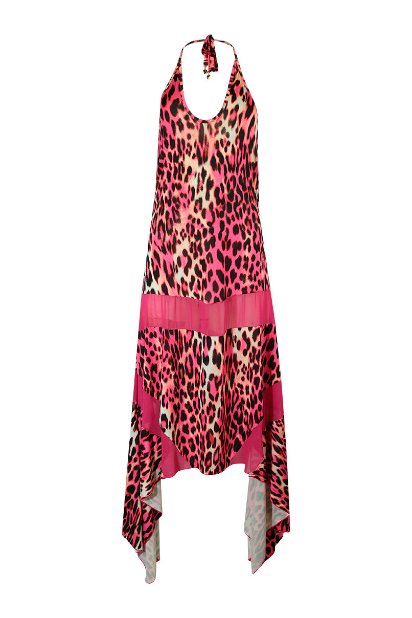 Vestido assimétrico estampado leopardo