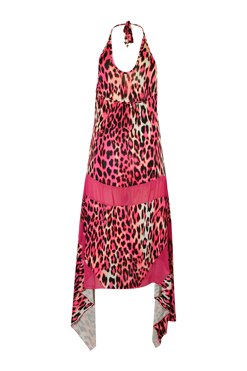 Vestido assimétrico estampado leopardo