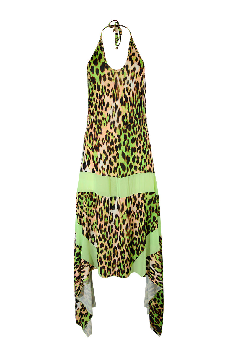 Vestido assimétrico estampado leopardo