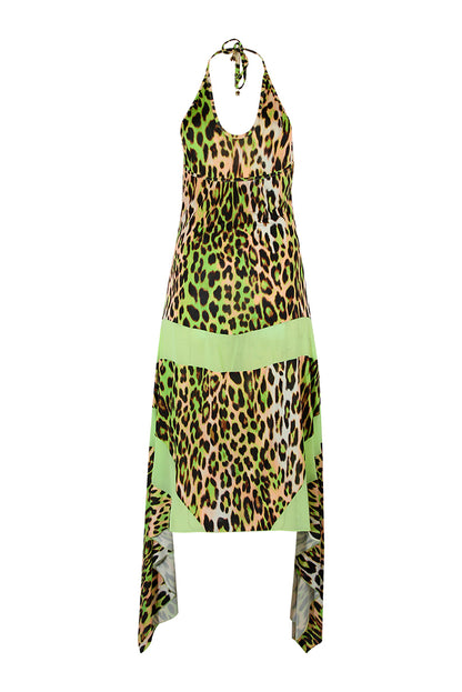 Vestido assimétrico estampado leopardo