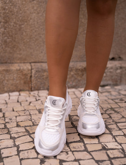 White and silver sneaker