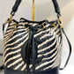 Zebra straw bucket purse