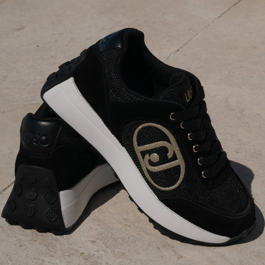 Suede and nylon running shoes