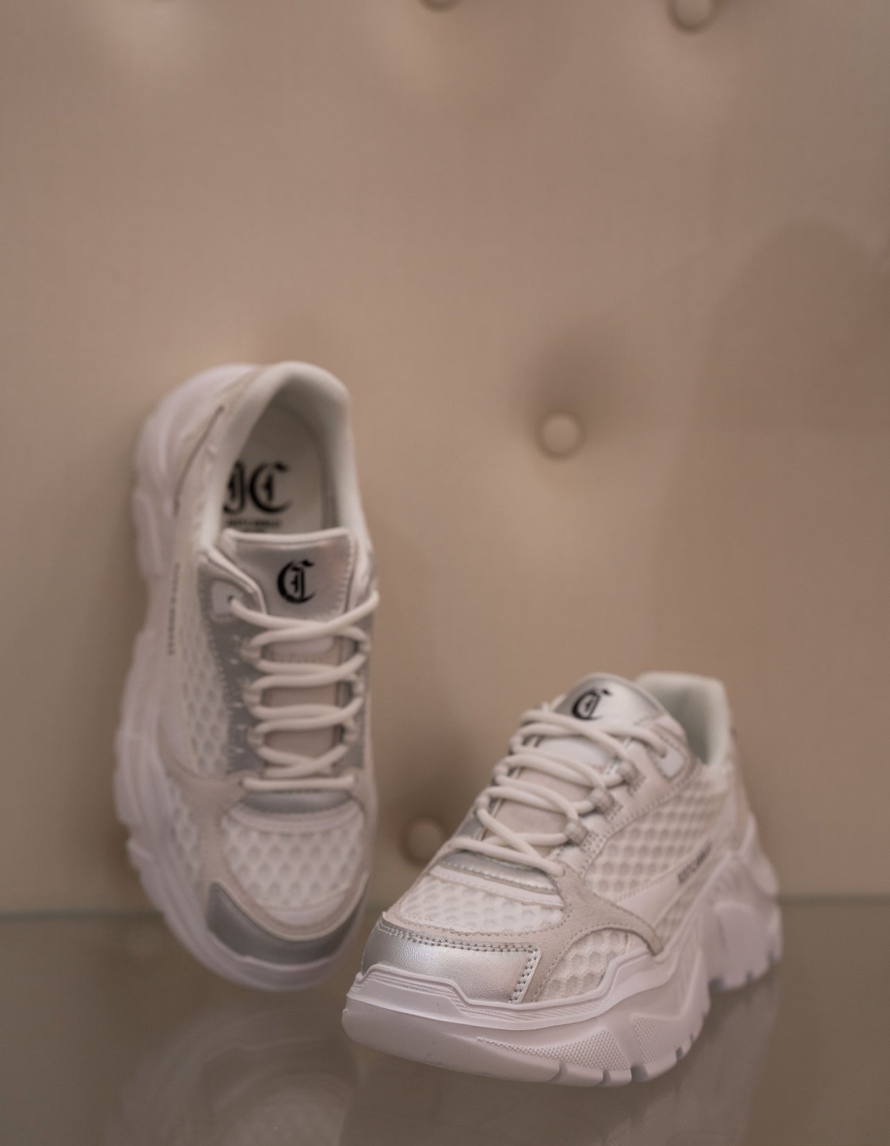 White and silver sneaker