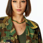 Camouflage jacket with feathers and rhinestones