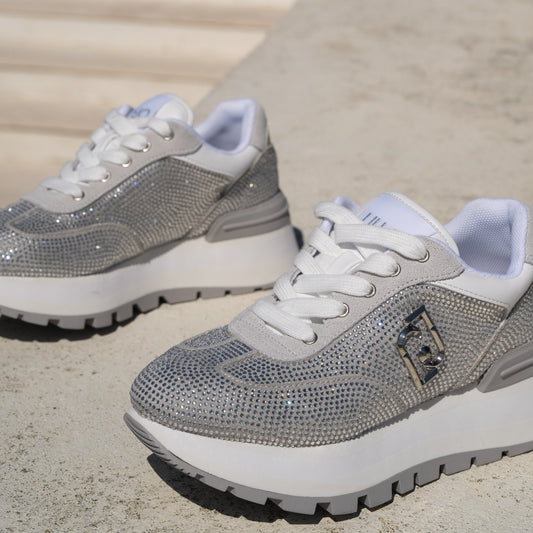 Grey  sneakers with all-over rhinestones