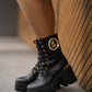 Combat boot with gold details