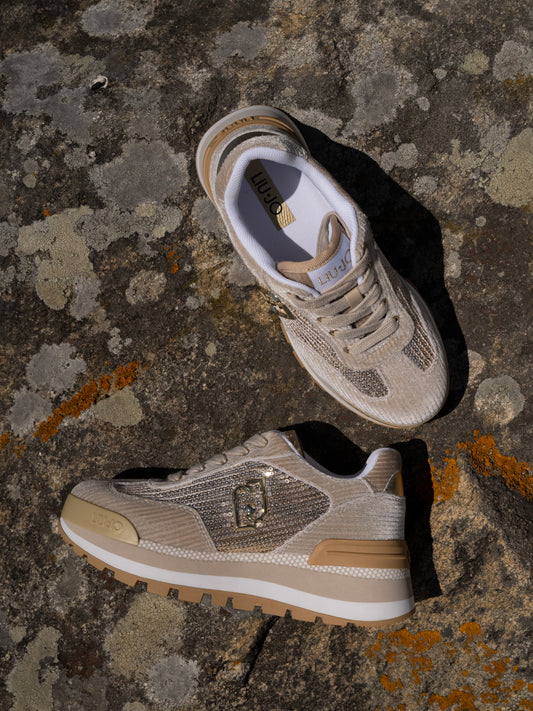 Gold  sneakers with all-over rhinestones