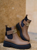 Brown ankle boots with maxi-logo