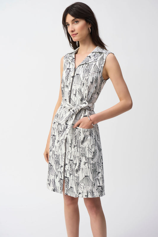 Abstract Belted A-line Dress