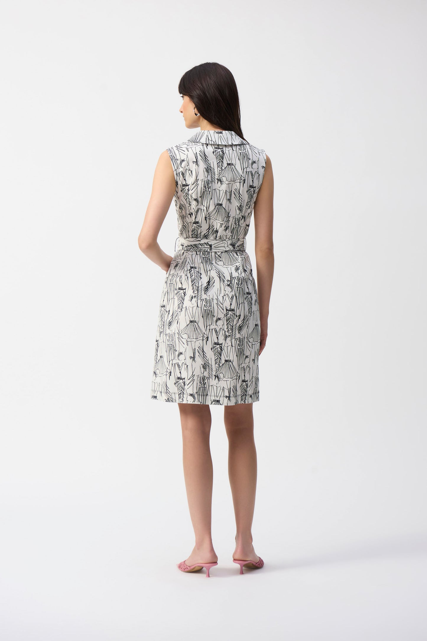 Abstract Belted A-line Dress