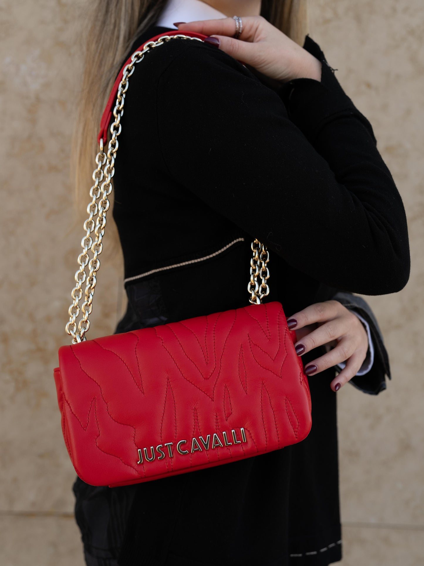 Red zebra shoulder bag