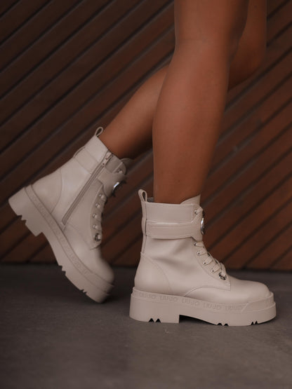 Leather platform combat boots