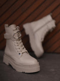 Leather platform combat boots