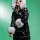 Padded black jacket with white fur