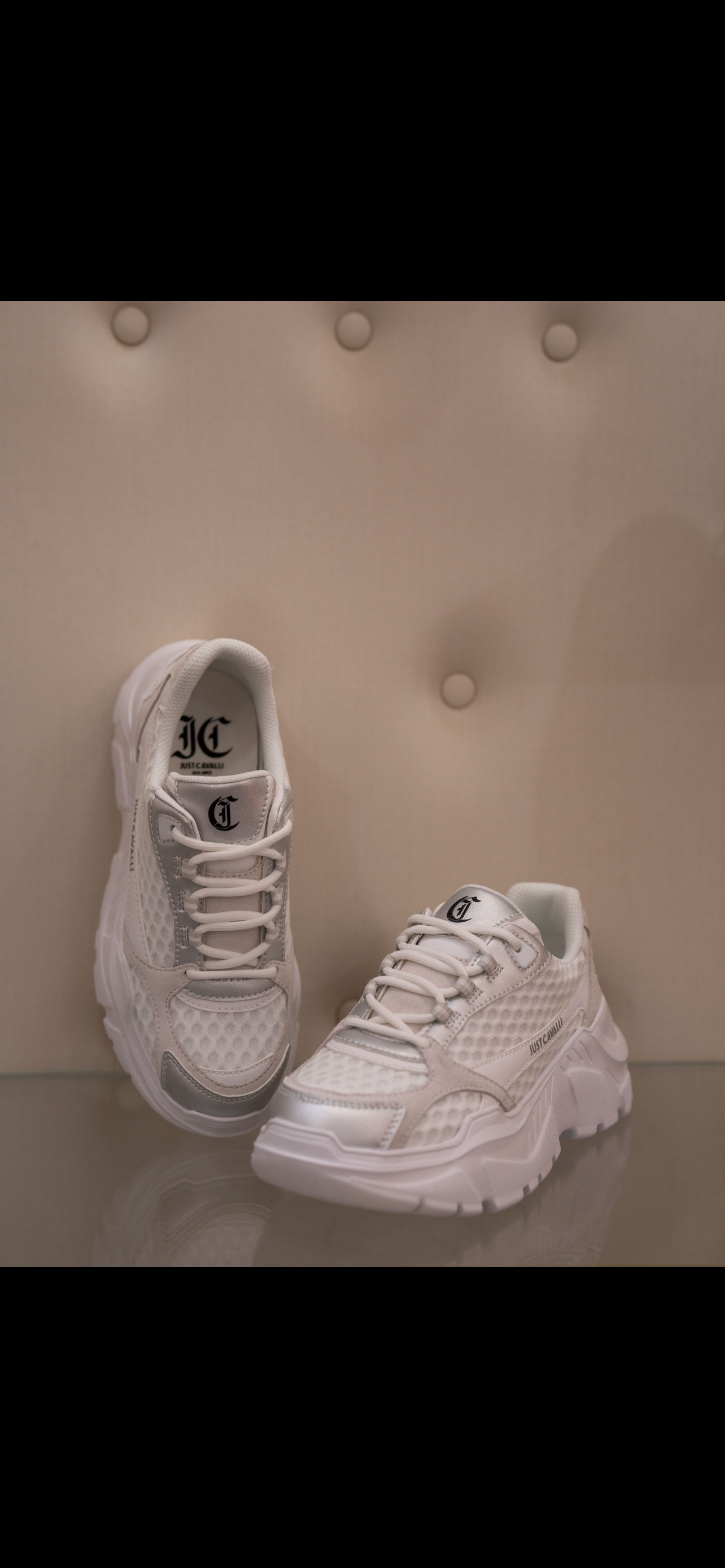 White and silver sneaker