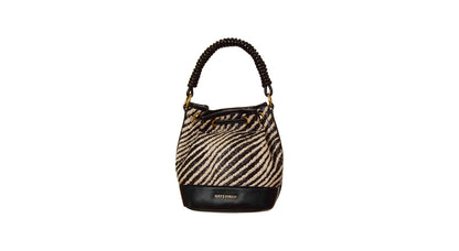 Zebra straw bucket purse