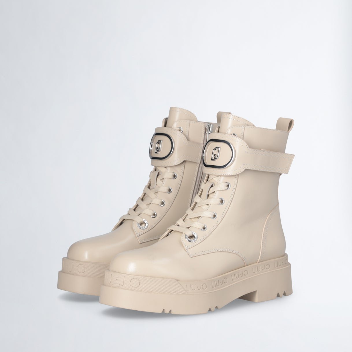 Leather platform combat boots