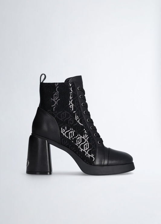 Black ankle boots with micro-sequins