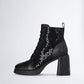 Black ankle boots with micro-sequins