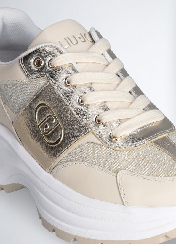 Leather and lurex sneakers