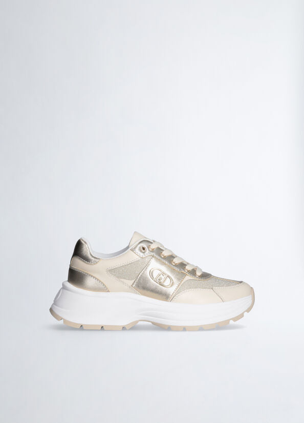 Leather and lurex sneakers