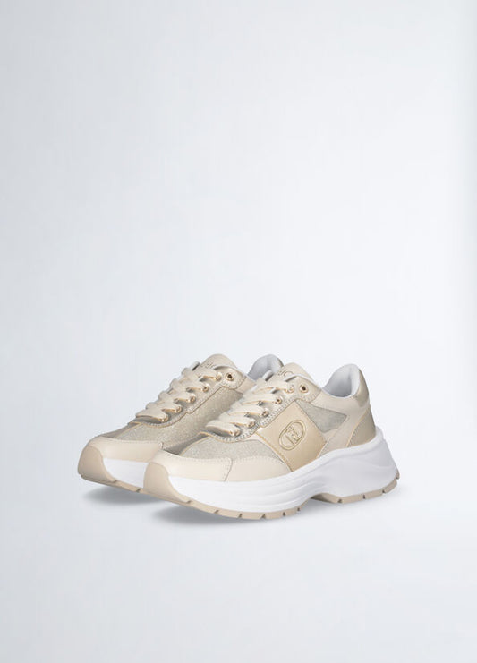 Leather and lurex sneakers