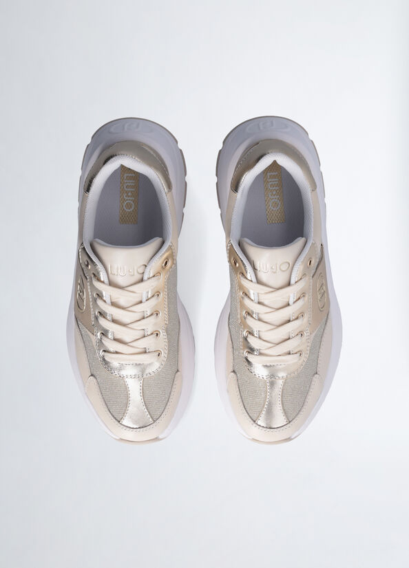 Leather and lurex sneakers