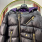 Black puffer jacket with purplw detail