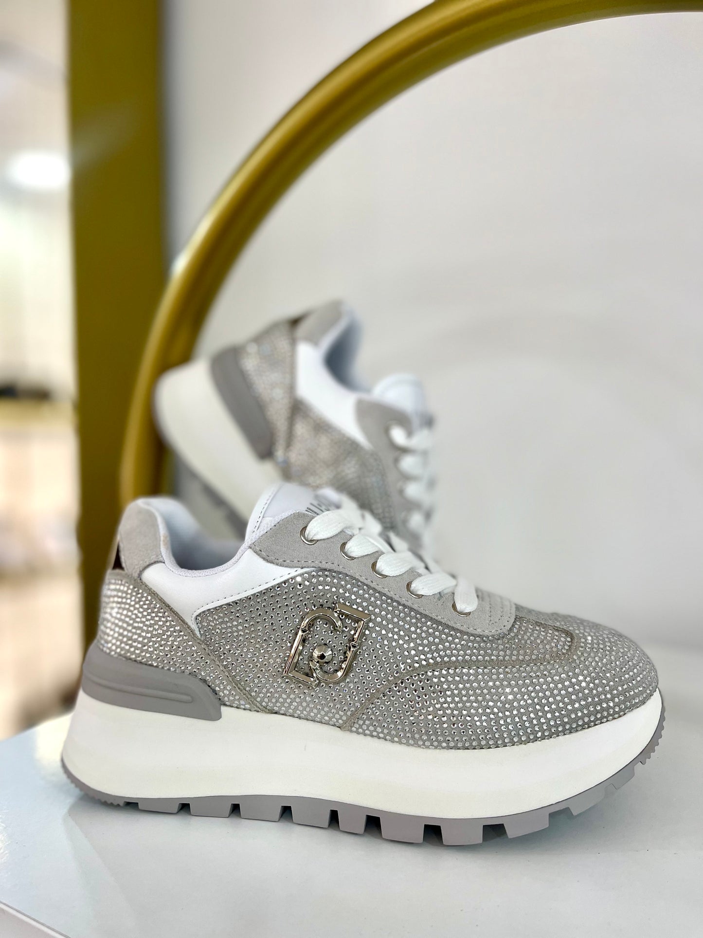 Grey  sneakers with all-over rhinestones