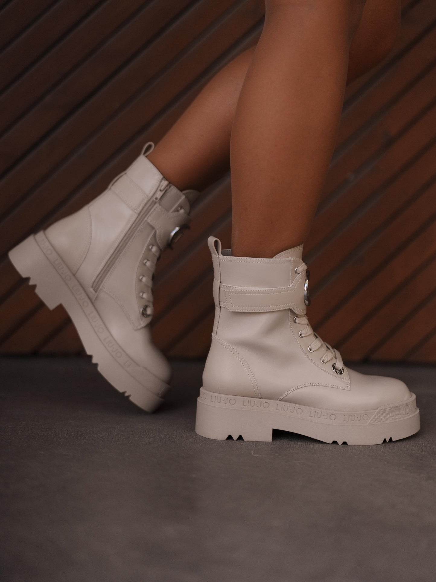 Leather platform combat boots