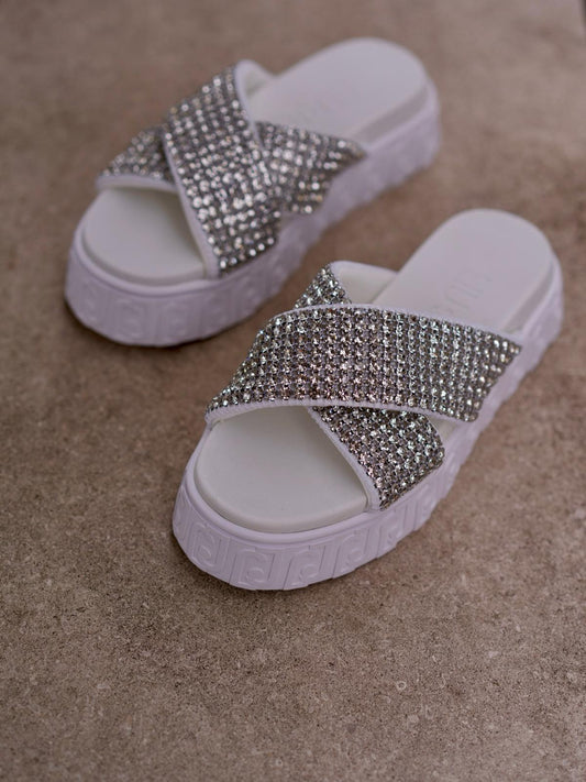 Sandal net with strass white