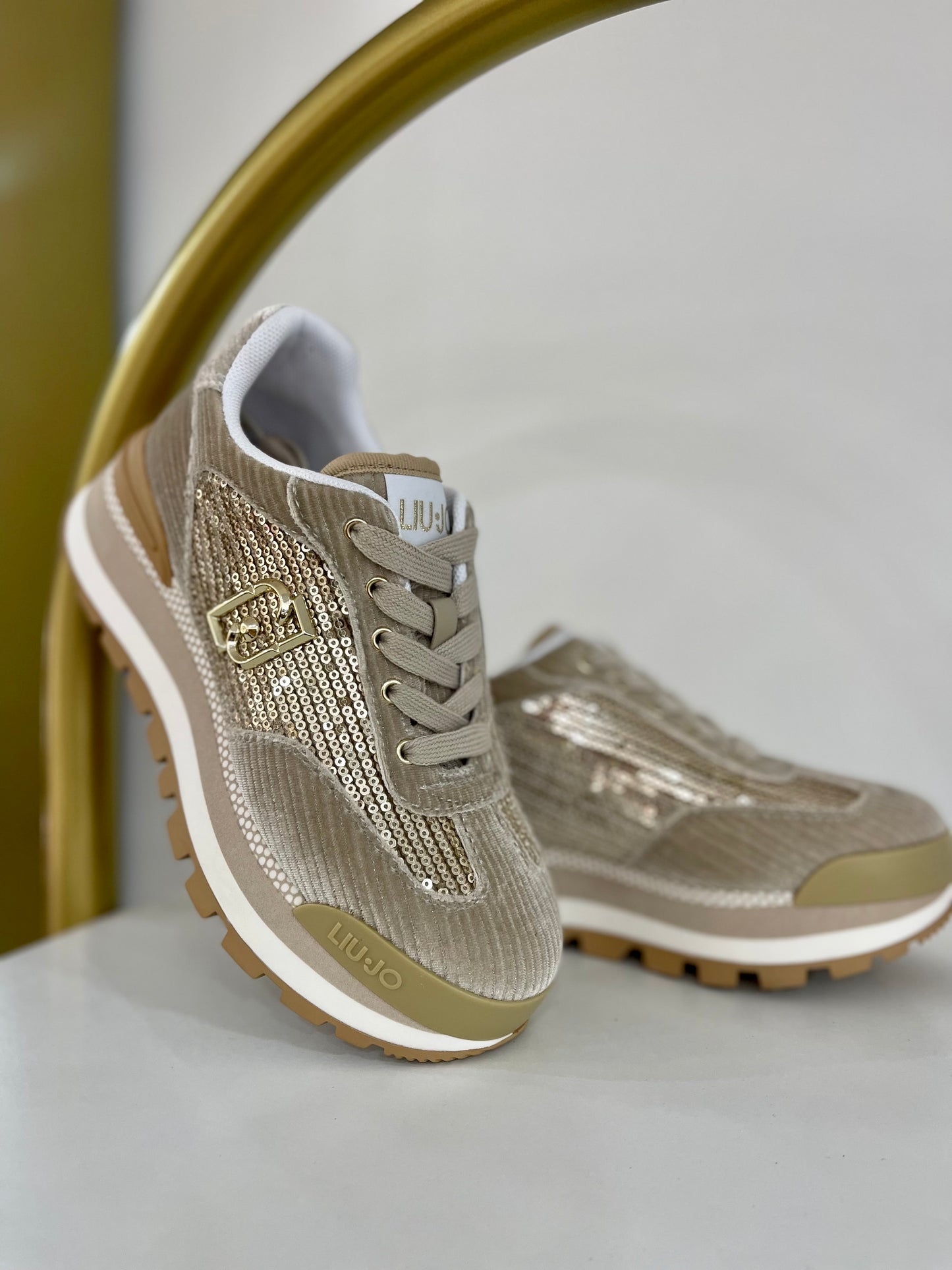 Gold  sneakers with all-over rhinestones