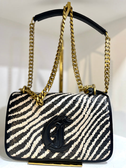 Shoulder zebre straw bag