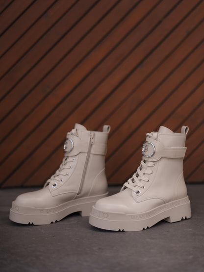 Leather platform combat boots