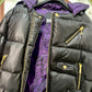 Black puffer jacket with purplw detail