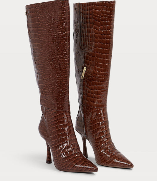 BOBO high boots with croco texture - mocha brown