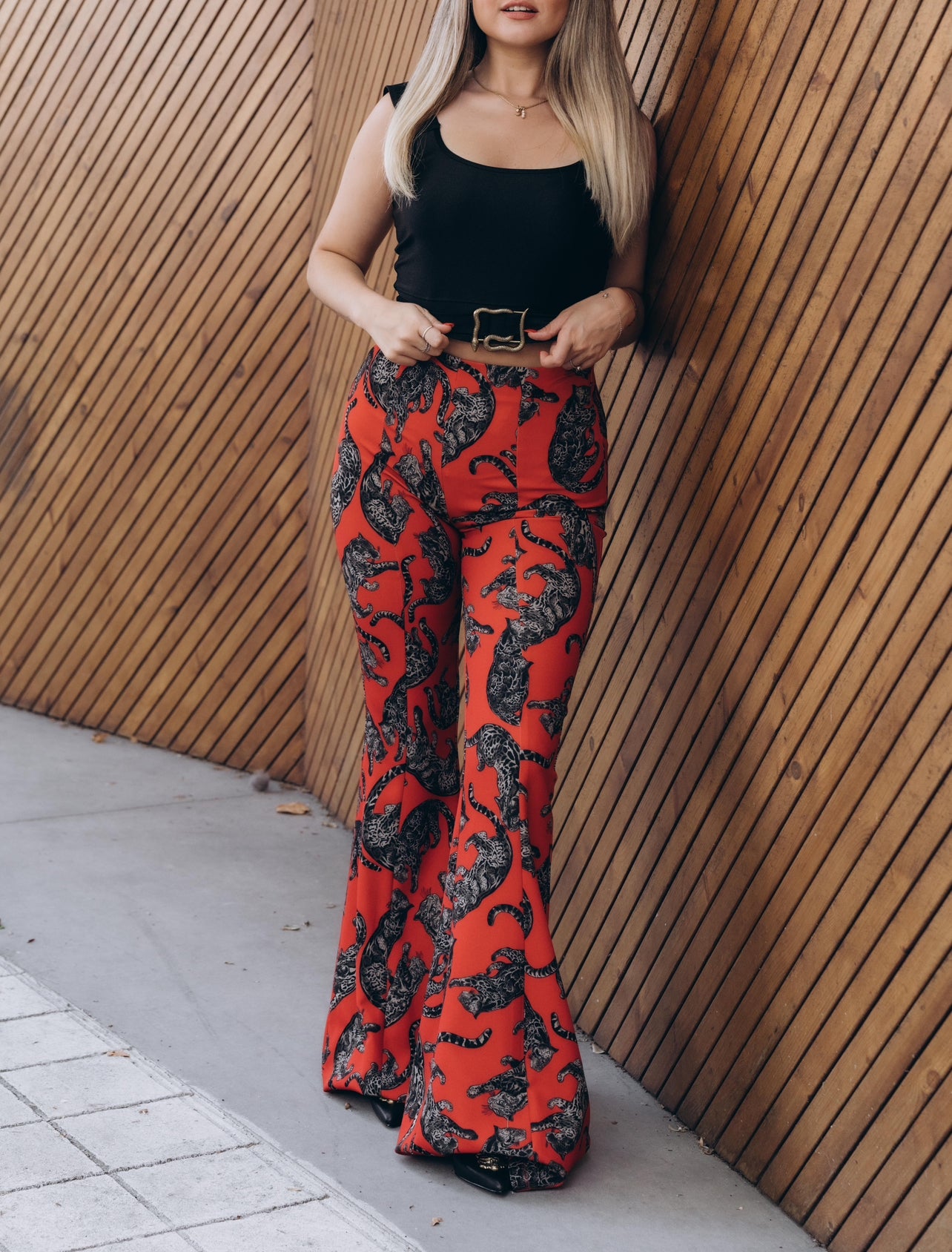 Slim flared trousers leopard print