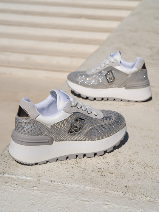 Grey  sneakers with all-over rhinestones