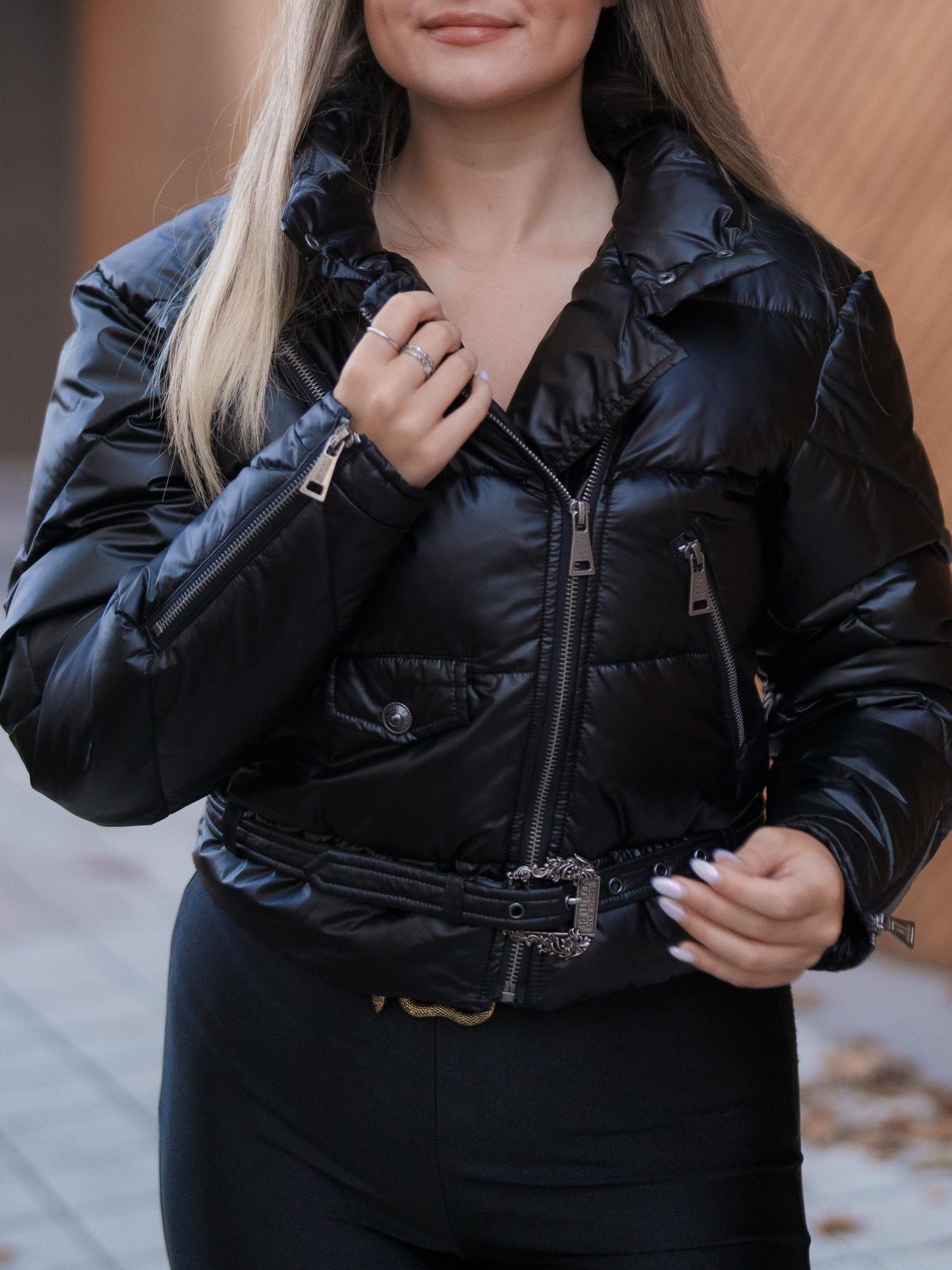 Baroque buckle puffer jacket