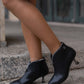 Leather ankle boots with rhinestones