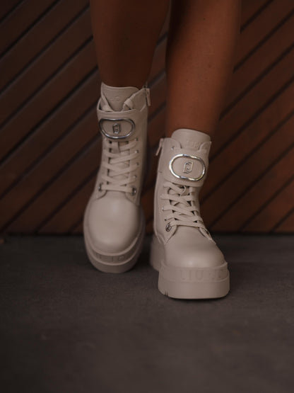 Leather platform combat boots