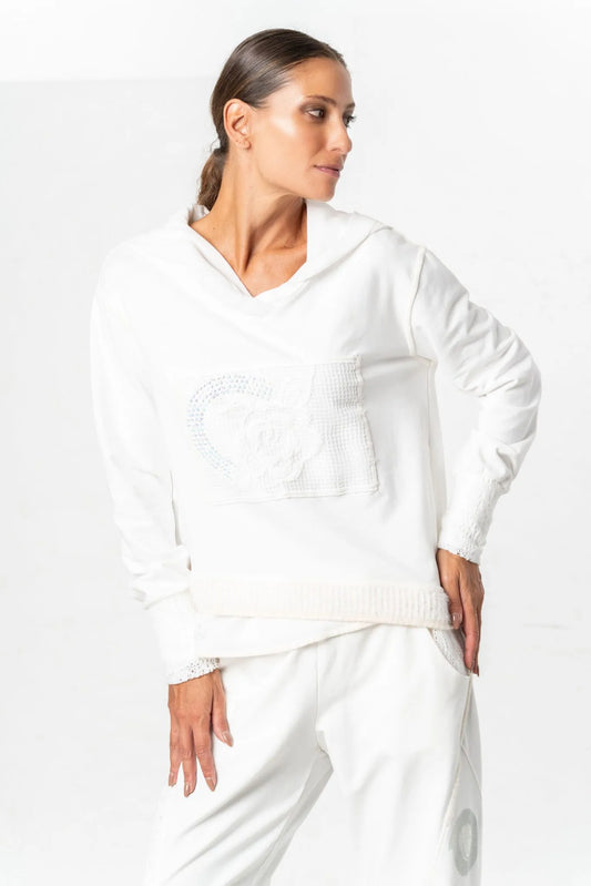 White hooded sweatshirt with lace